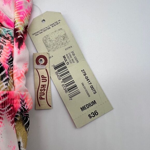 Arizona Jean Company Tankini Swimsuit Top Size Medium Bright Pink Black White - Picture 10 of 16